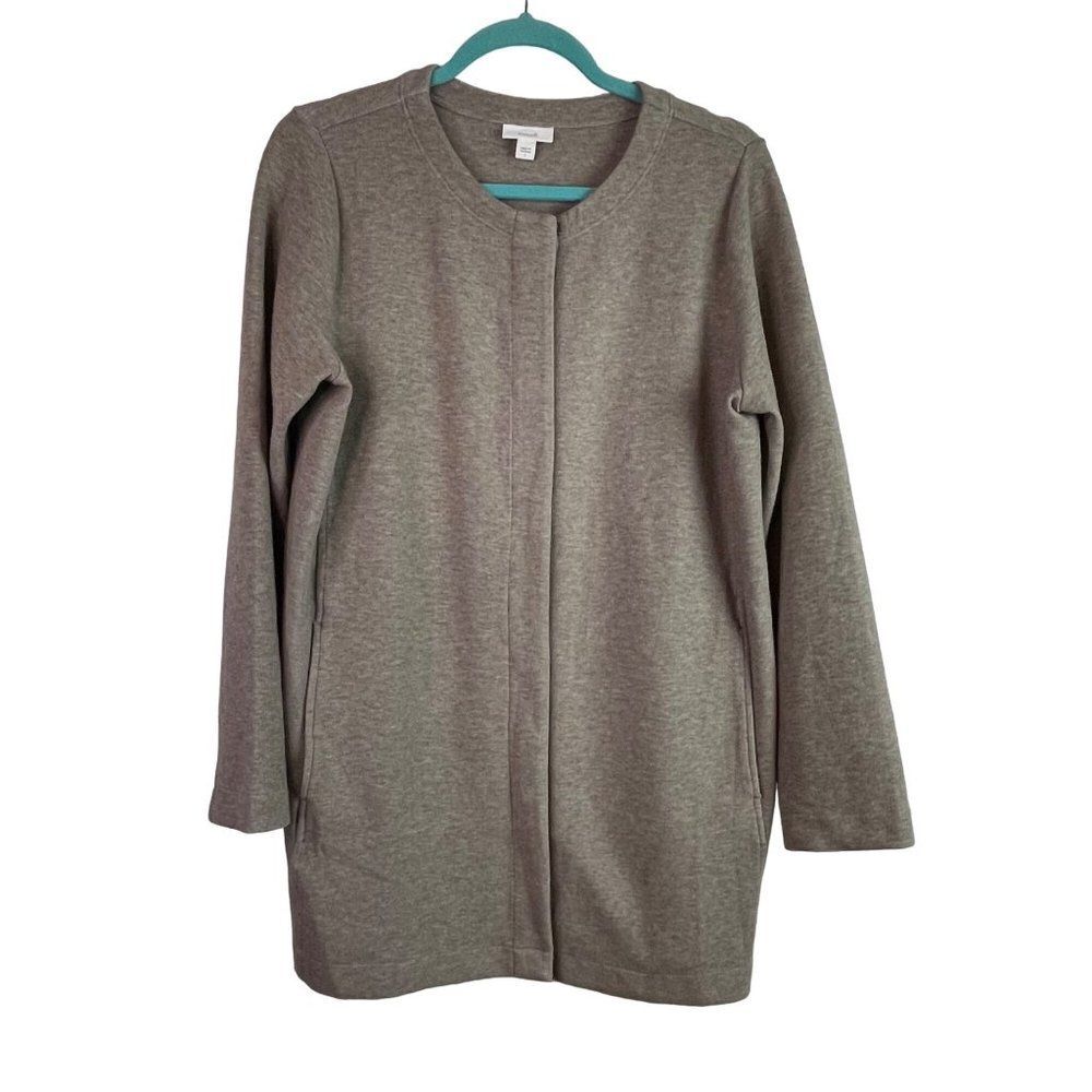 Pure J Jill Jacket Cardigan Heather Tan Beige Snap S Lagenlook Capsule Cotton